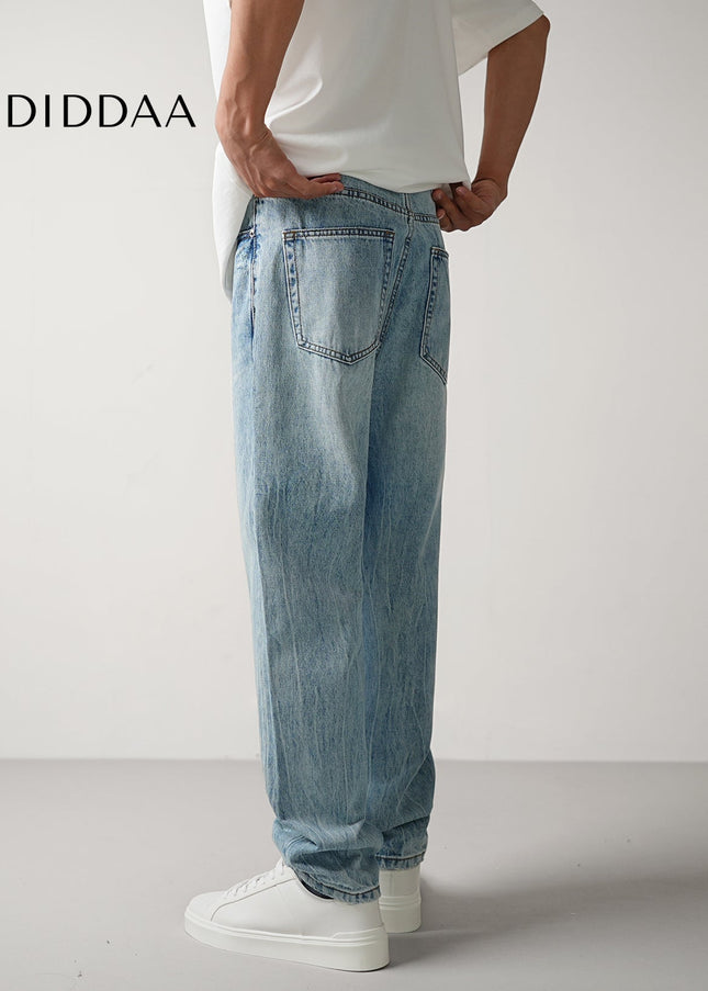 Blue Washed Vintage Loose Straight Jeans Men’s Casual Pants - Men’s Jeans