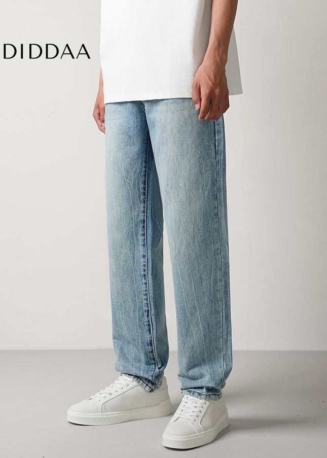 Blue Washed Vintage Loose Straight Jeans Men’s Casual Pants - Men’s Jeans