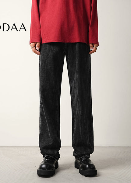 Blue Water Ripple Loose Straight Jeans for Men - 28 / Black - Men’s Jeans