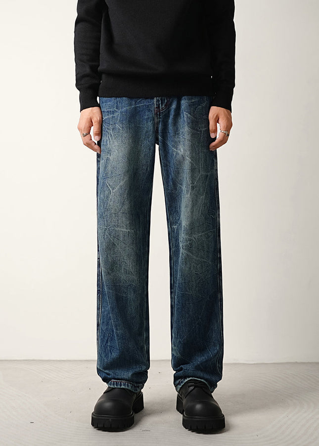 Blue Water Ripple Loose Straight Jeans for Men - 28 / Dark Blue - Men’s Jeans