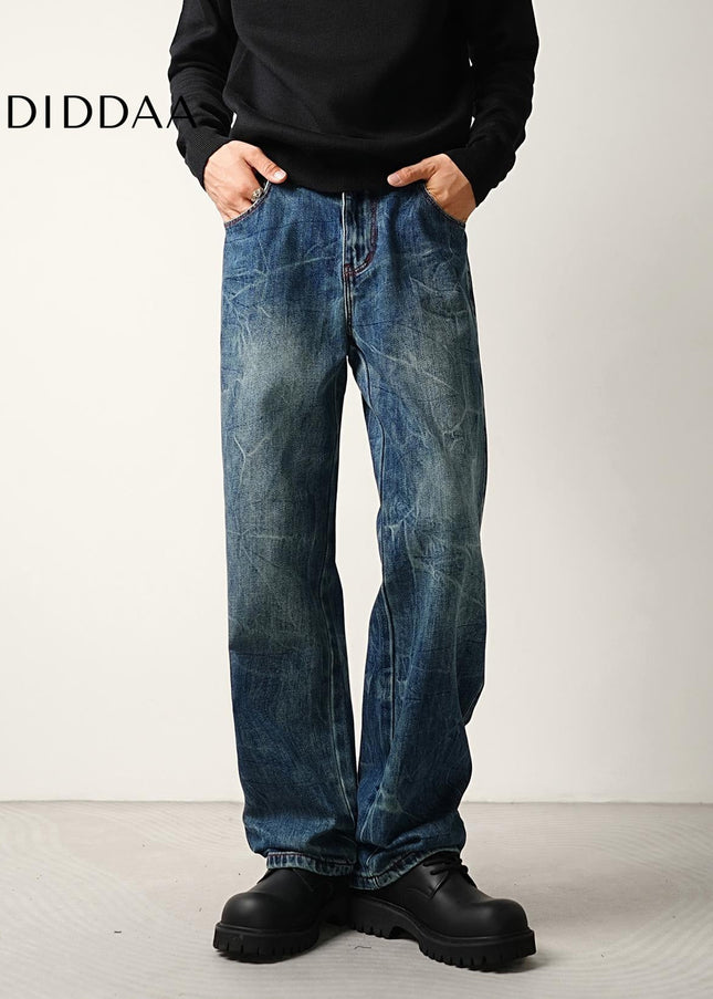 Blue Water Ripple Loose Straight Jeans for Men - Men’s Jeans