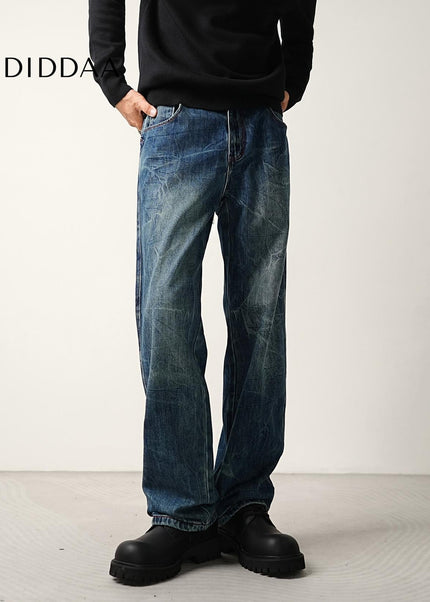 Blue Water Ripple Loose Straight Jeans for Men - Men’s Jeans