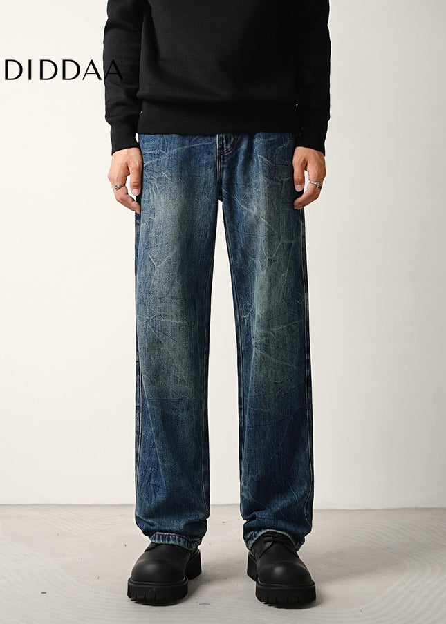 Blue Water Ripple Loose Straight Jeans for Men - Men’s Jeans