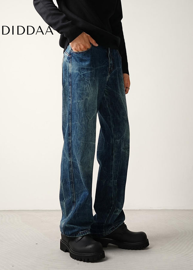 Blue Water Ripple Loose Straight Jeans for Men - Men’s Jeans