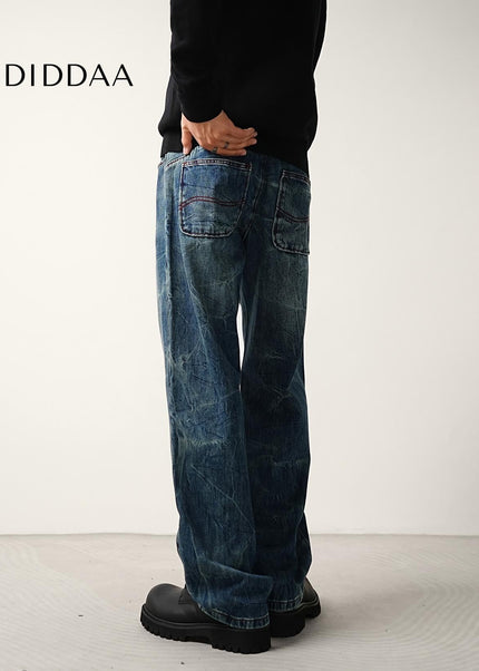 Blue Water Ripple Loose Straight Jeans for Men - Men’s Jeans