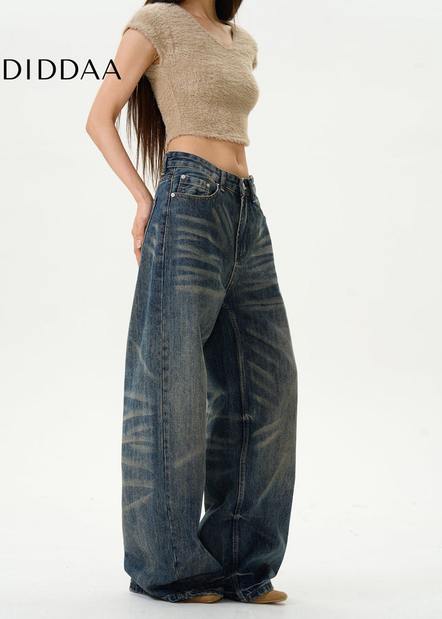 Blue Whisker Design Fried Street Jeans for Couples - Women’s Jeans
