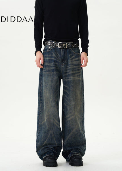 Blue Whisker Design Fried Street Jeans for Couples - Women’s Jeans