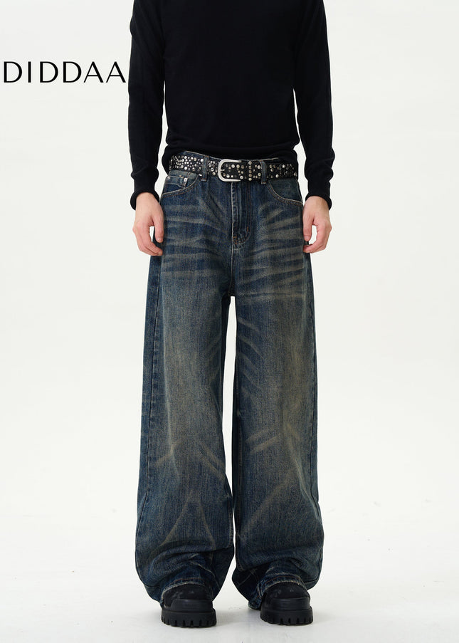 Blue Whisker Design Fried Street Jeans for Couples - Women’s Jeans