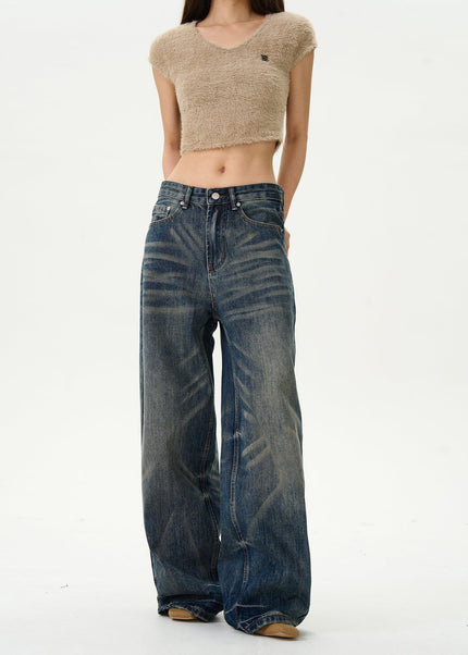 Blue Whisker Design Fried Street Jeans for Couples - Women’s Jeans