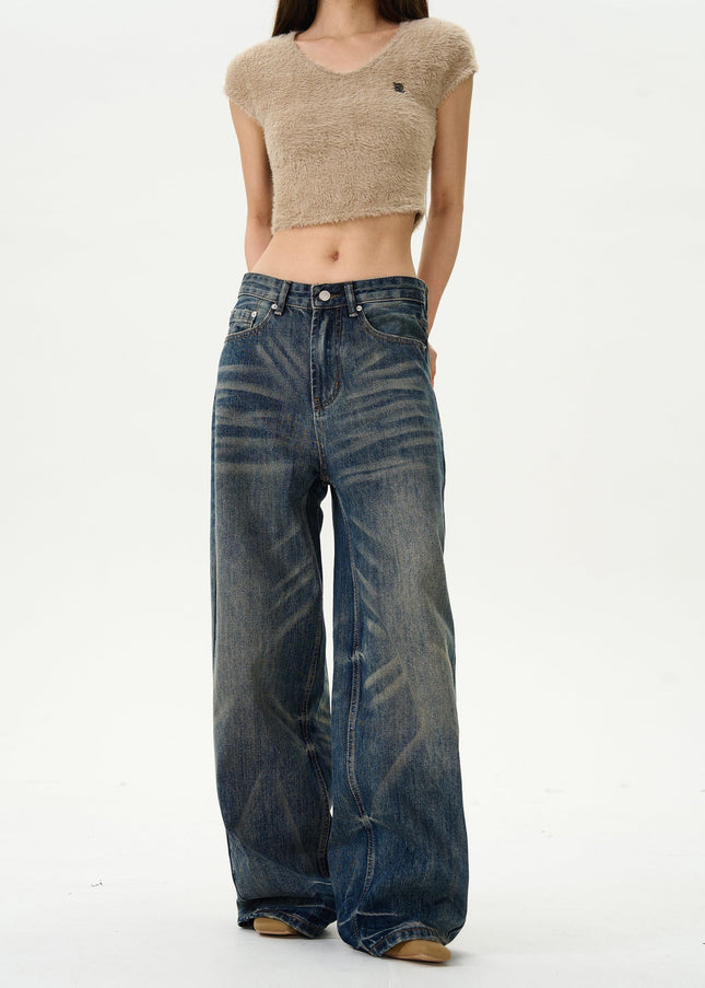 Blue Whisker Design Fried Street Jeans for Couples - Women’s Jeans