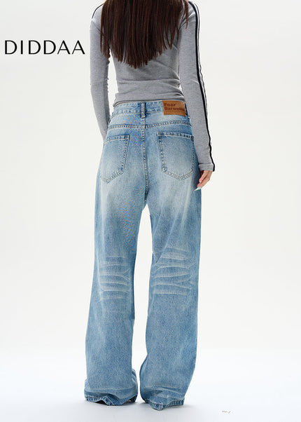 Blue Whiskered Straight-Leg Jeans for Handsome Couples - Women’s Jeans