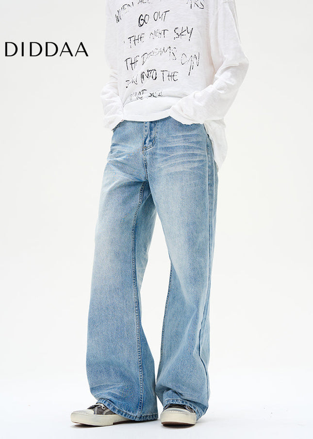 Blue Whiskered Straight-Leg Jeans for Handsome Couples - Women’s Jeans