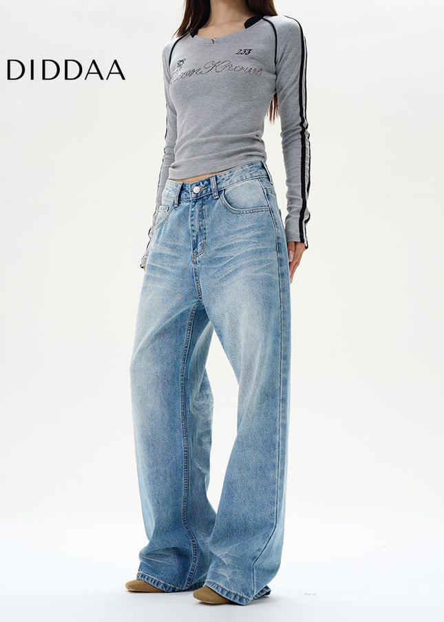 Blue Whiskered Straight-Leg Jeans for Handsome Couples - Women’s Jeans