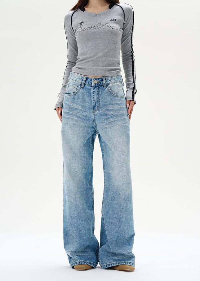 Blue Whiskered Straight-Leg Jeans for Handsome Couples - Women’s Jeans