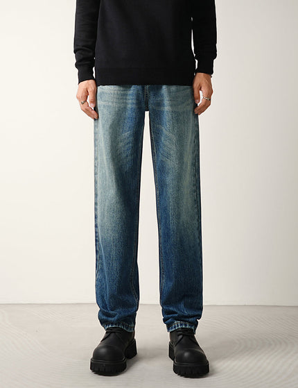 Blue Whiskering Loose Straight-Leg Jeans for Men - 28 / Mid Blue - Men’s Jeans