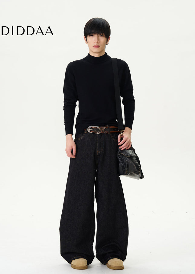 Blue Wide-Legged Lazy Pants for Trendy Couples - Women’s Jeans