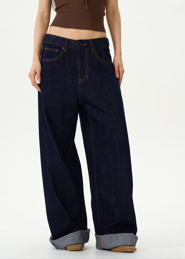 Blue Wide-Legged Lazy Pants for Trendy Couples - Women’s Jeans