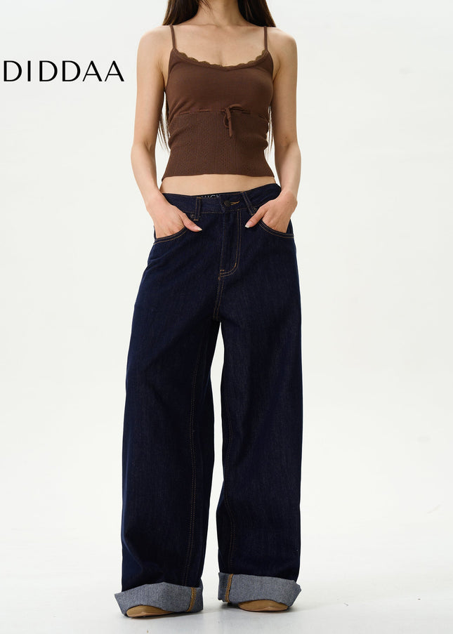 Blue Wide-Legged Lazy Pants for Trendy Couples - Women’s Jeans