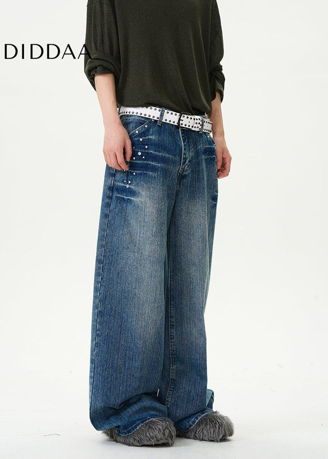 Blue Wide-Legged Loose Retro Jeans for Couples - Women’s Jeans