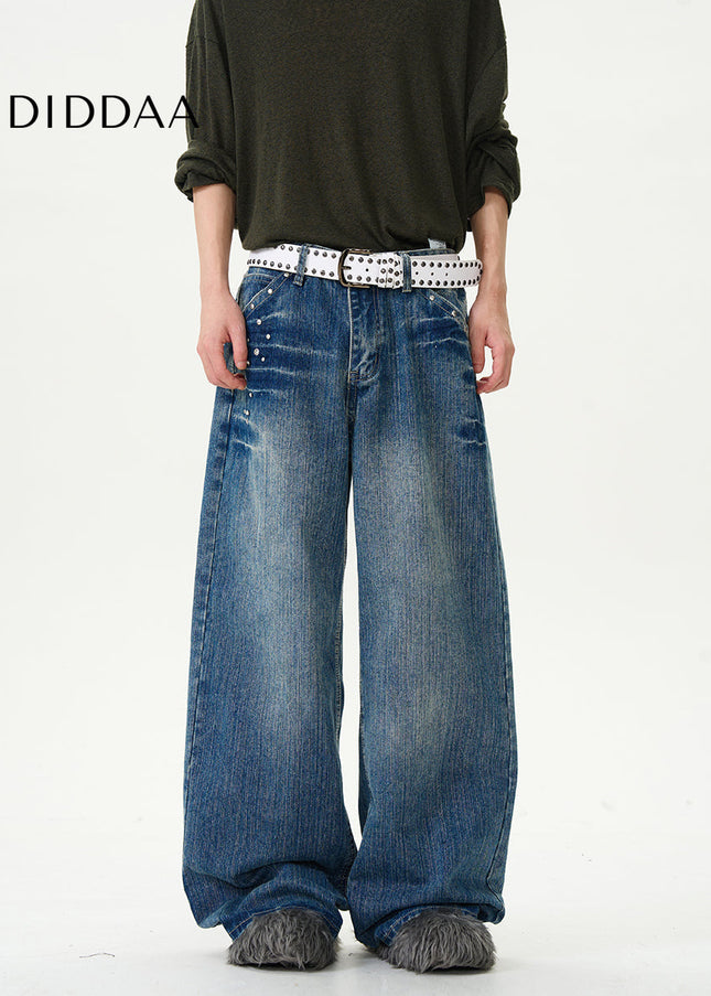 Blue Wide-Legged Loose Retro Jeans for Couples - Women’s Jeans