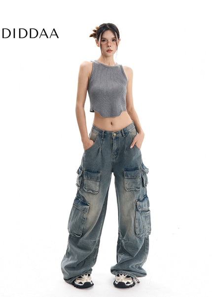 Blue Worn-Out Design Y2K Hot Girl Jeans - Women’s Jeans