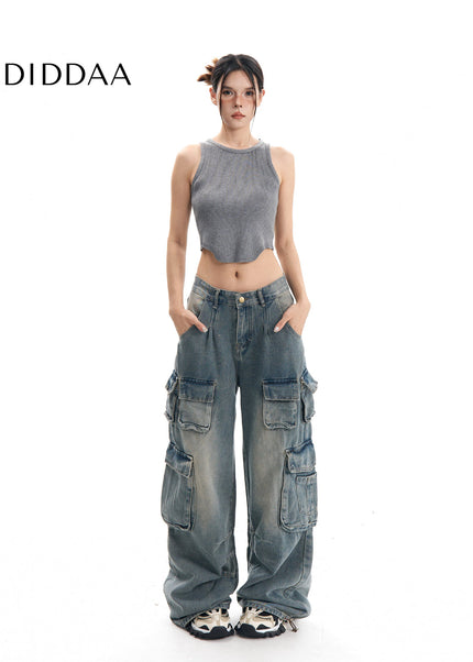 Blue Worn-Out Design Y2K Hot Girl Jeans - Women’s Jeans