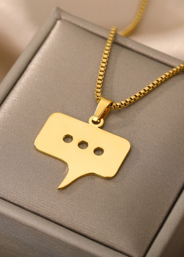 Blurb Pendant Necklace | Gold Silver Speech Bubble Chain - Gold - Necklaces