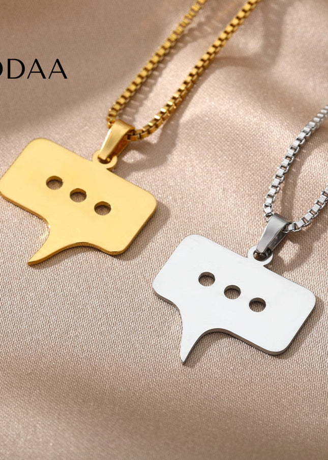 Blurb Pendant Necklace | Gold Silver Speech Bubble Chain - Silver - Necklaces