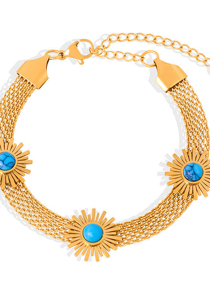 European and American cross-border retro light luxury sense of luxury niche design titanium steel gold-plated flower bracelet fashion personality jewelry women