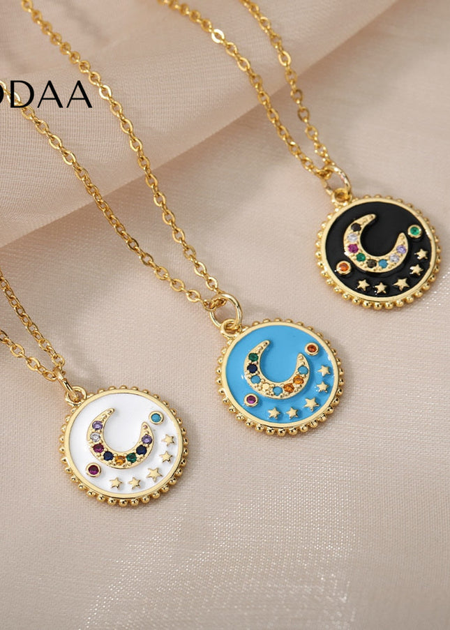 Bohemian Pendant Necklace | Gold Black Half Moon Chain - Necklaces