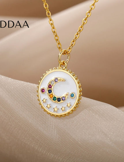 Bohemian Pendant Necklace | Gold Black Half Moon Chain - White - Necklaces