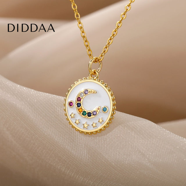 Bohemian Pendant Necklace | Gold Black Half Moon Chain - White - Necklaces