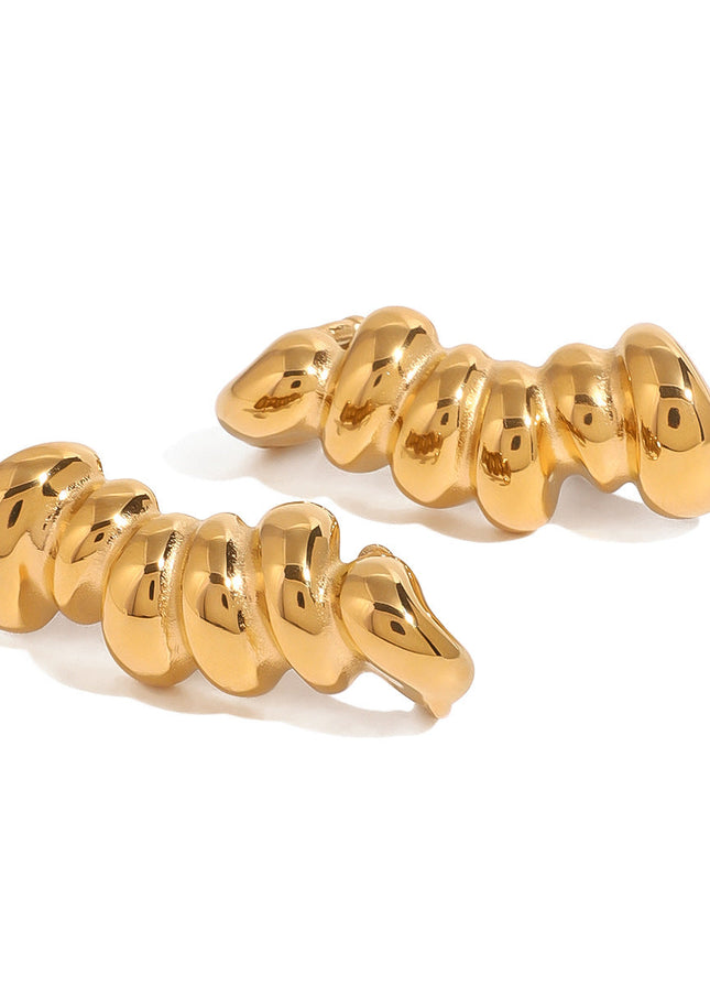 Jieding European and American stainless steel 18k gold stripe irregular glossy earrings design sense light luxury stud earrings cross-border jewelry