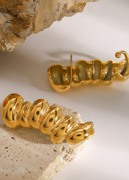 Jieding European and American stainless steel 18k gold stripe irregular glossy earrings design sense light luxury stud earrings cross-border jewelry