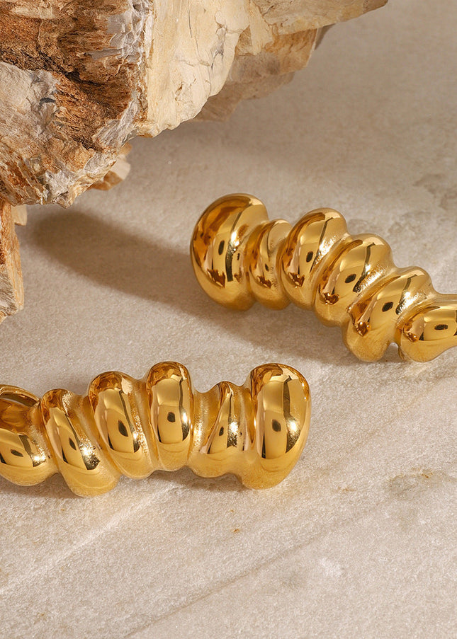 Jieding European and American stainless steel 18k gold stripe irregular glossy earrings design sense light luxury stud earrings cross-border jewelry