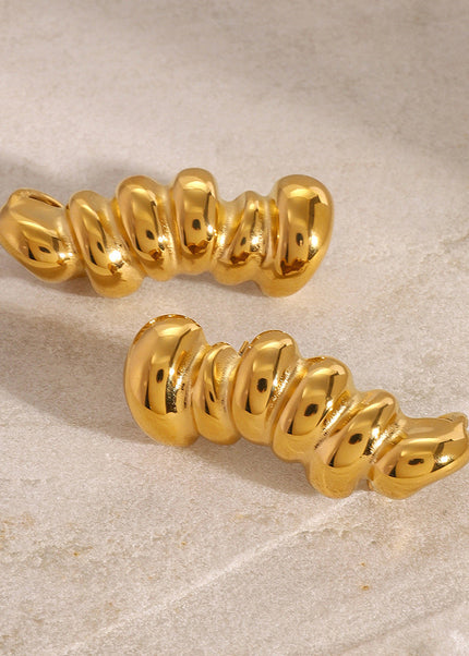 Jieding European and American stainless steel 18k gold stripe irregular glossy earrings design sense light luxury stud earrings cross-border jewelry