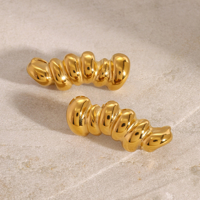 Jieding European and American stainless steel 18k gold stripe irregular glossy earrings design sense light luxury stud earrings cross-border jewelry