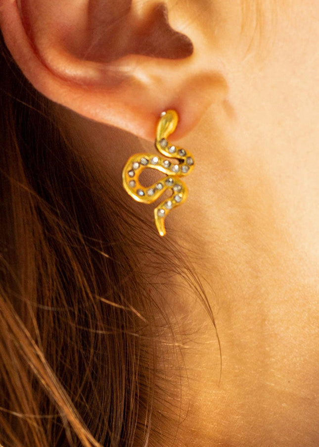 Jieding European and American stainless steel rhinestone snake earrings, light luxury, high-end earrings, non-fading jewelry, titanium steel jewelry, cross-border