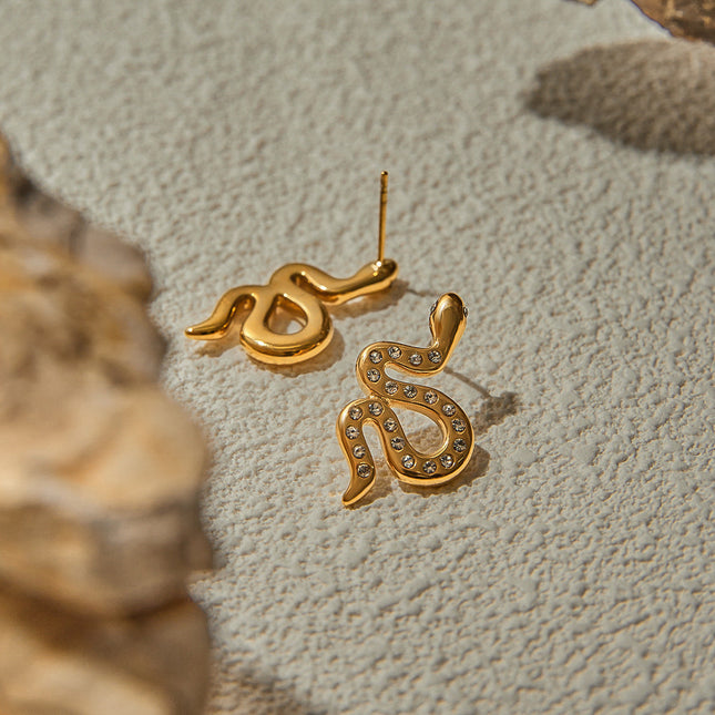 Jieding European and American stainless steel rhinestone snake earrings, light luxury, high-end earrings, non-fading jewelry, titanium steel jewelry, cross-border