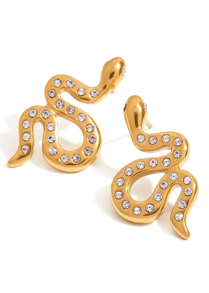 Jieding European and American stainless steel rhinestone snake earrings, light luxury, high-end earrings, non-fading jewelry, titanium steel jewelry, cross-border