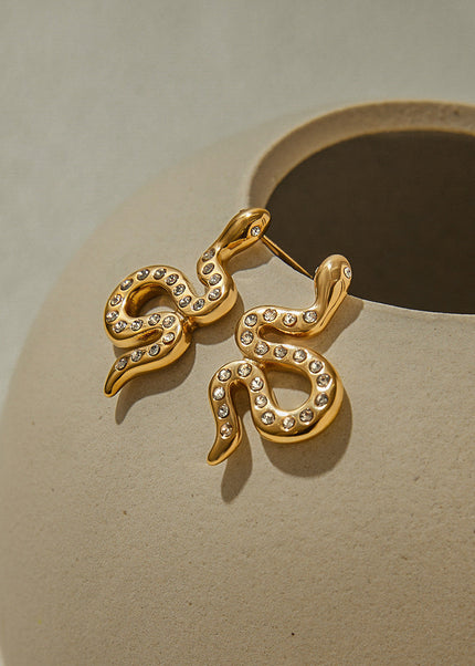 Jieding European and American stainless steel rhinestone snake earrings, light luxury, high-end earrings, non-fading jewelry, titanium steel jewelry, cross-border