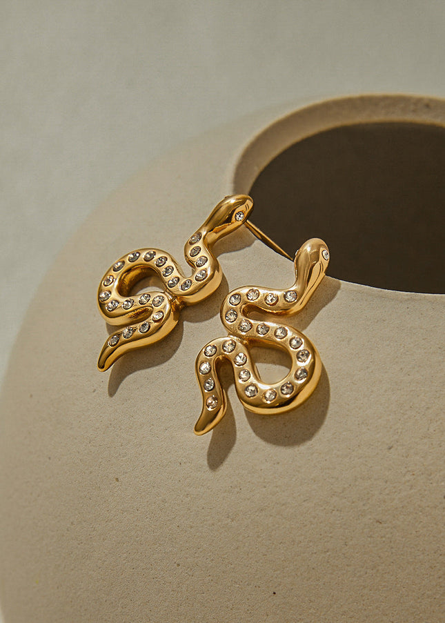 Jieding European and American stainless steel rhinestone snake earrings, light luxury, high-end earrings, non-fading jewelry, titanium steel jewelry, cross-border