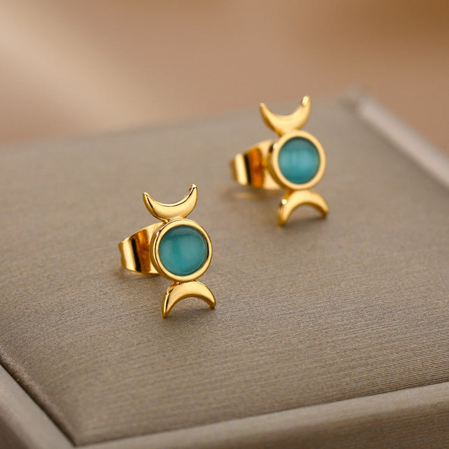 Bouge Earrings | Gold Green Opal Stud Earrings - Gold - Earrings