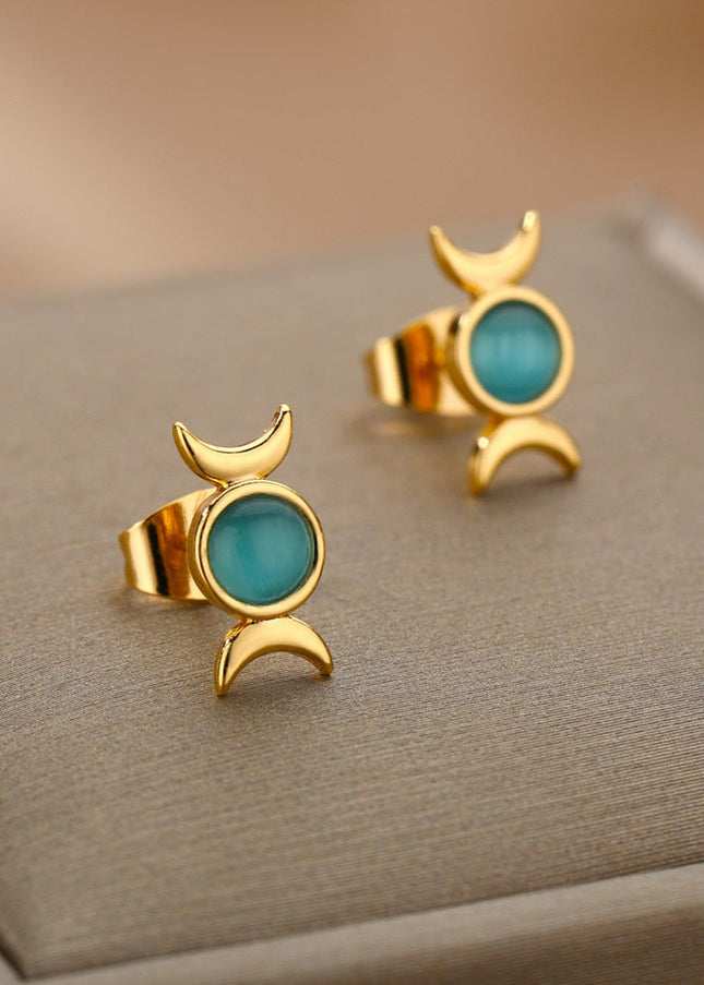 Bouge Earrings | Gold Green Opal Stud Earrings - Gold - Earrings