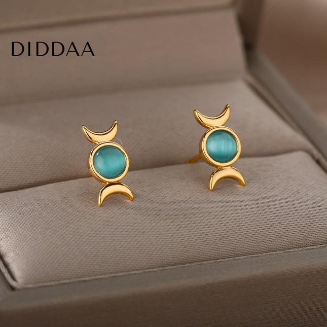 Bouge Earrings | Gold Green Opal Stud Earrings - Earrings