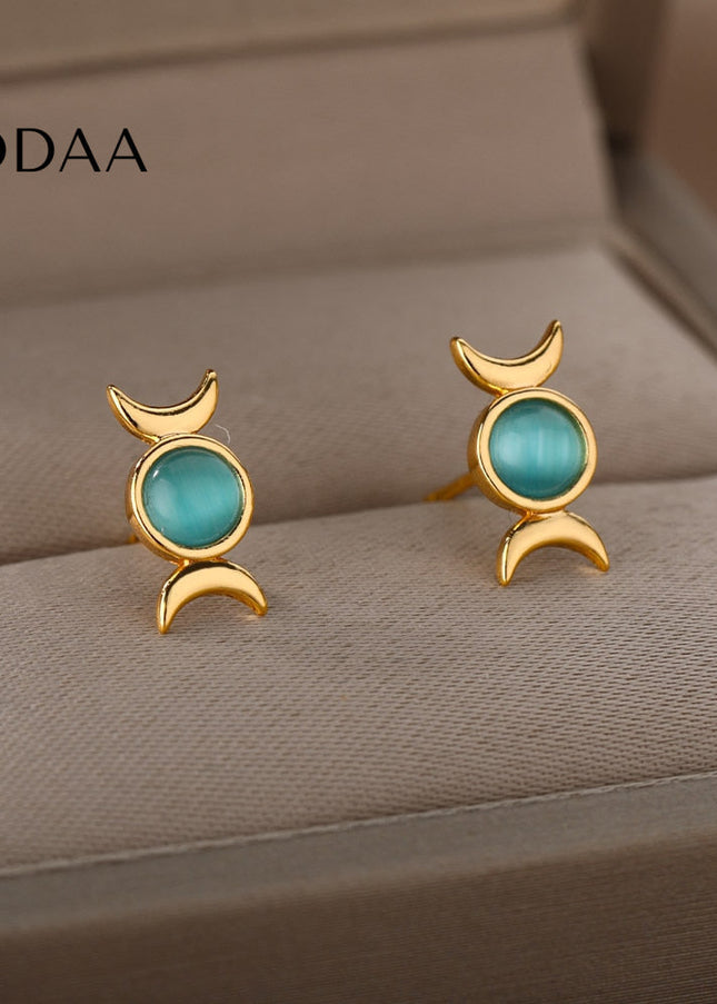 Bouge Earrings | Gold Green Opal Stud Earrings - Earrings