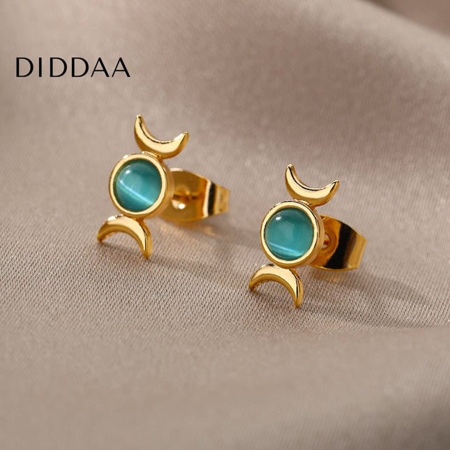 Bouge Earrings | Gold Green Opal Stud Earrings - Earrings