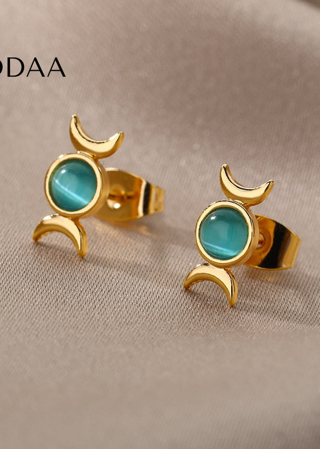 Bouge Earrings | Gold Green Opal Stud Earrings - Earrings