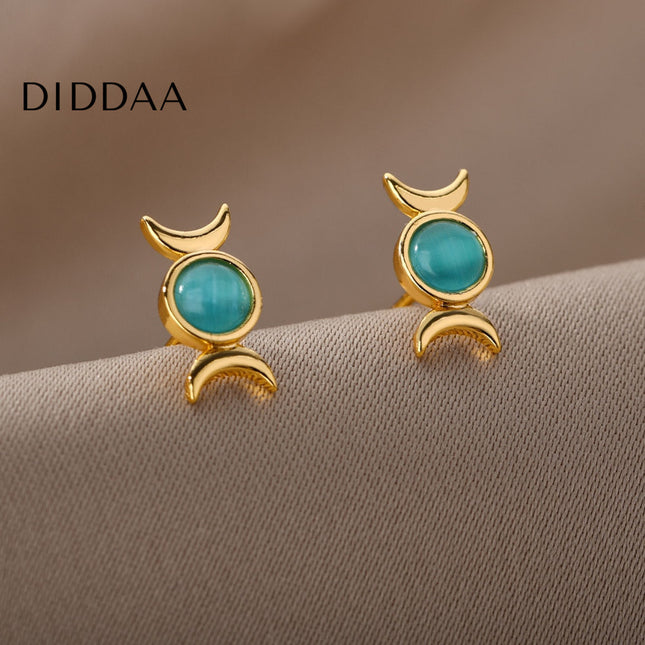 Bouge Earrings | Gold Green Opal Stud Earrings - Earrings