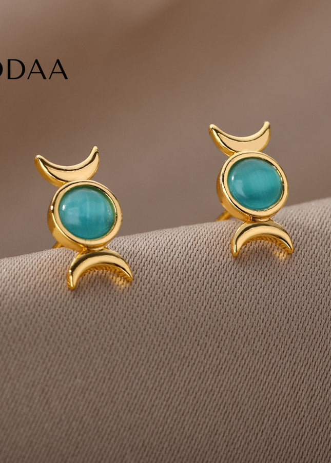 Bouge Earrings | Gold Green Opal Stud Earrings - Earrings